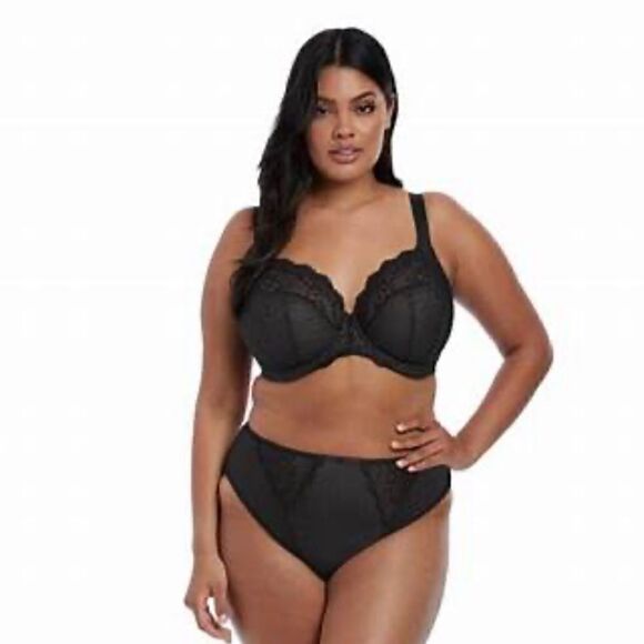 Elomi- Charley- Black Lace Full Figure Underwire Unlined Plunge Bra, Size 36J - Picture 11 of 11